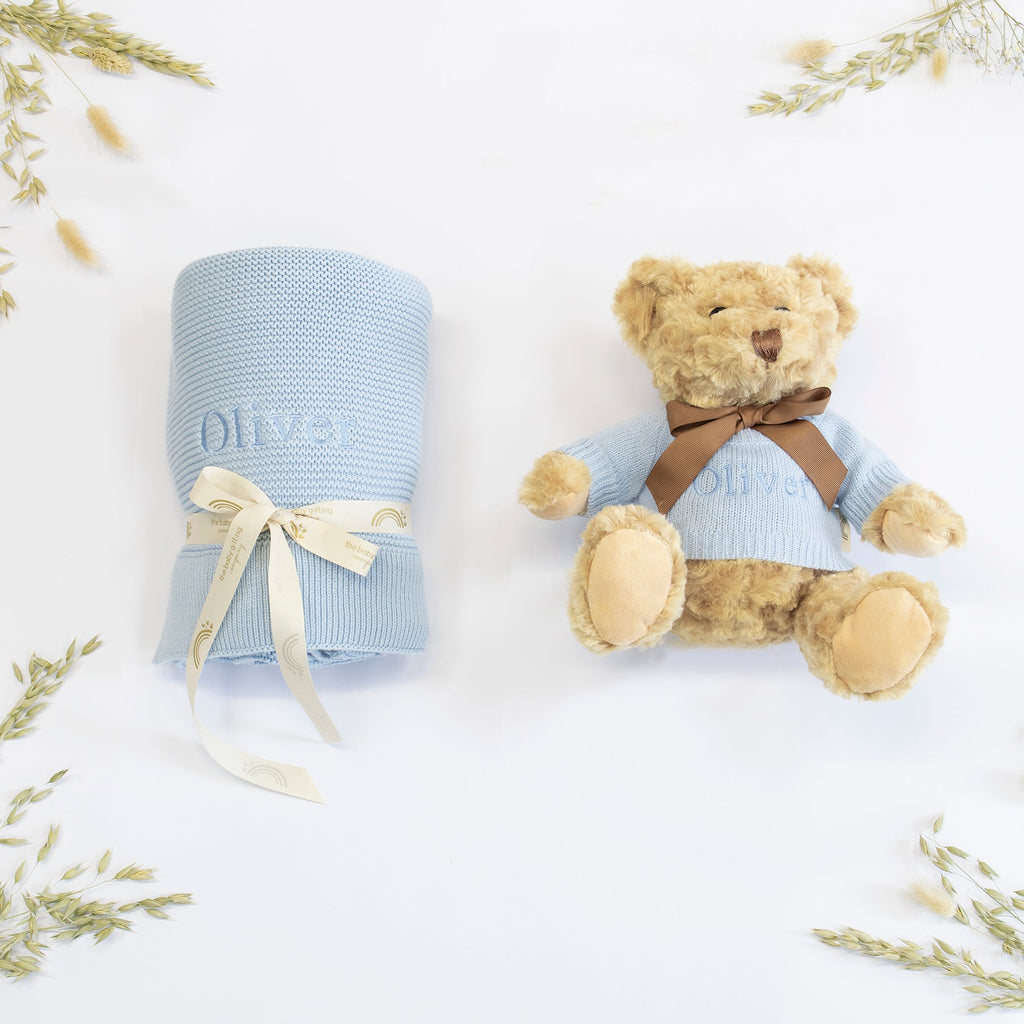 Personalised Baby Blanket and Teddy Bear Gift Set