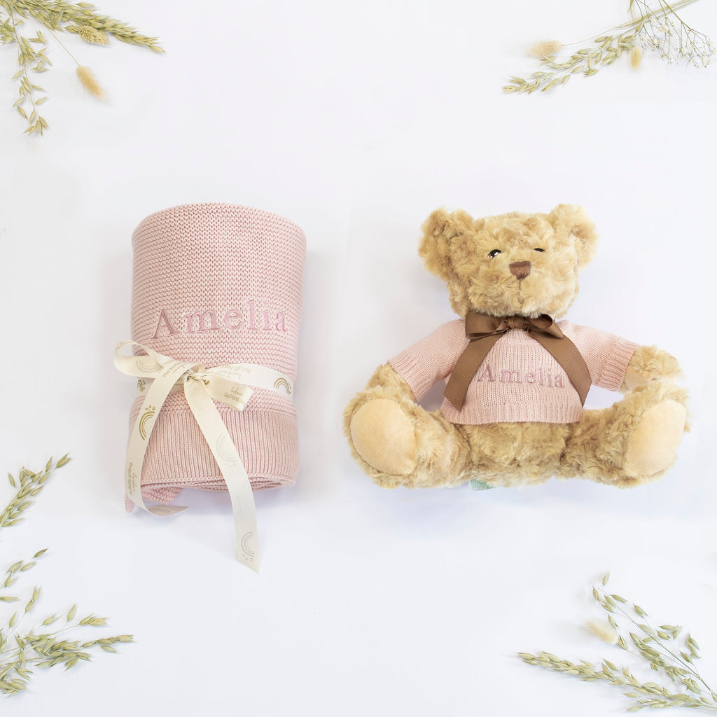 Personalised Baby Blanket and Teddy Bear Gift Set