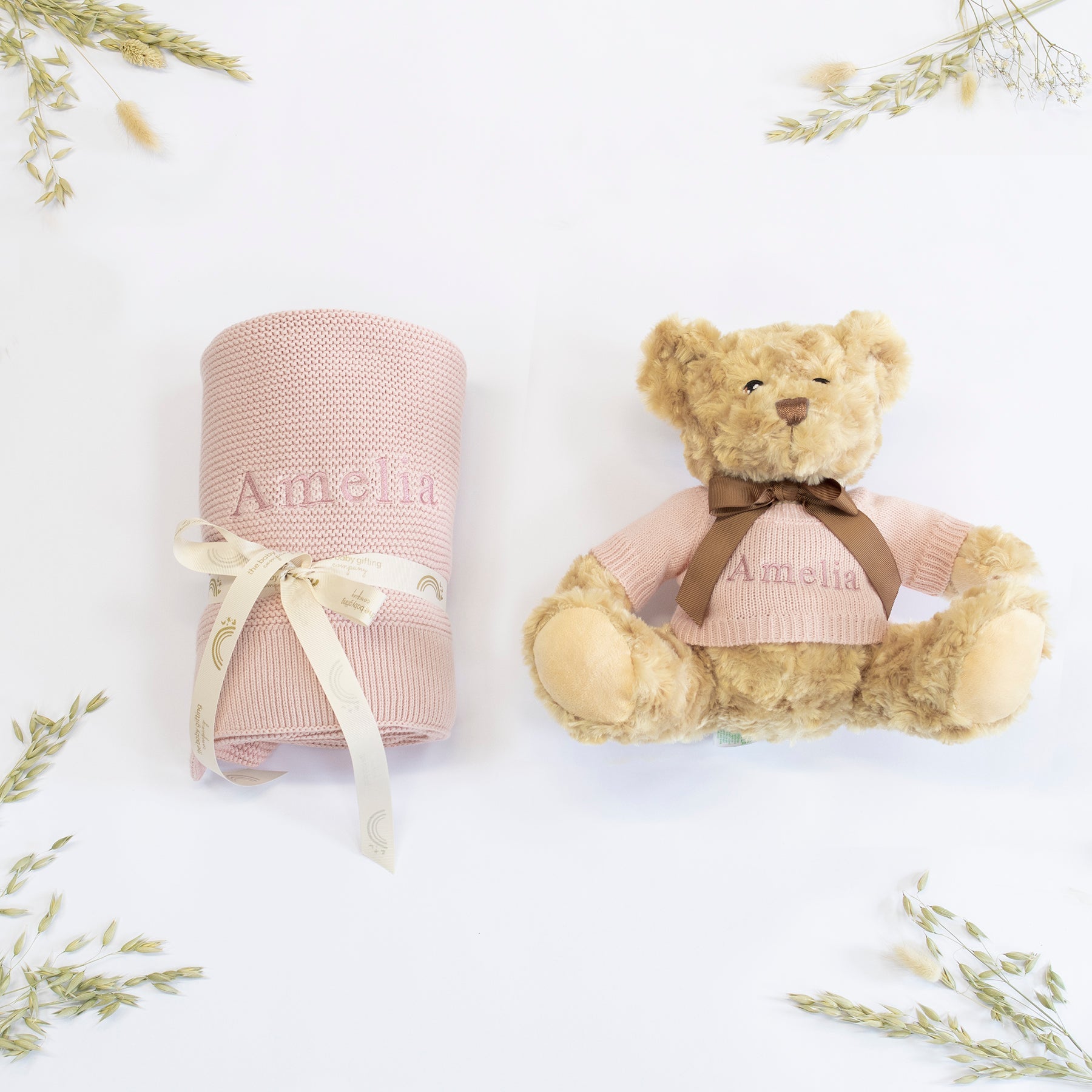 Personalised Baby Blanket and Teddy Bear Gift Set