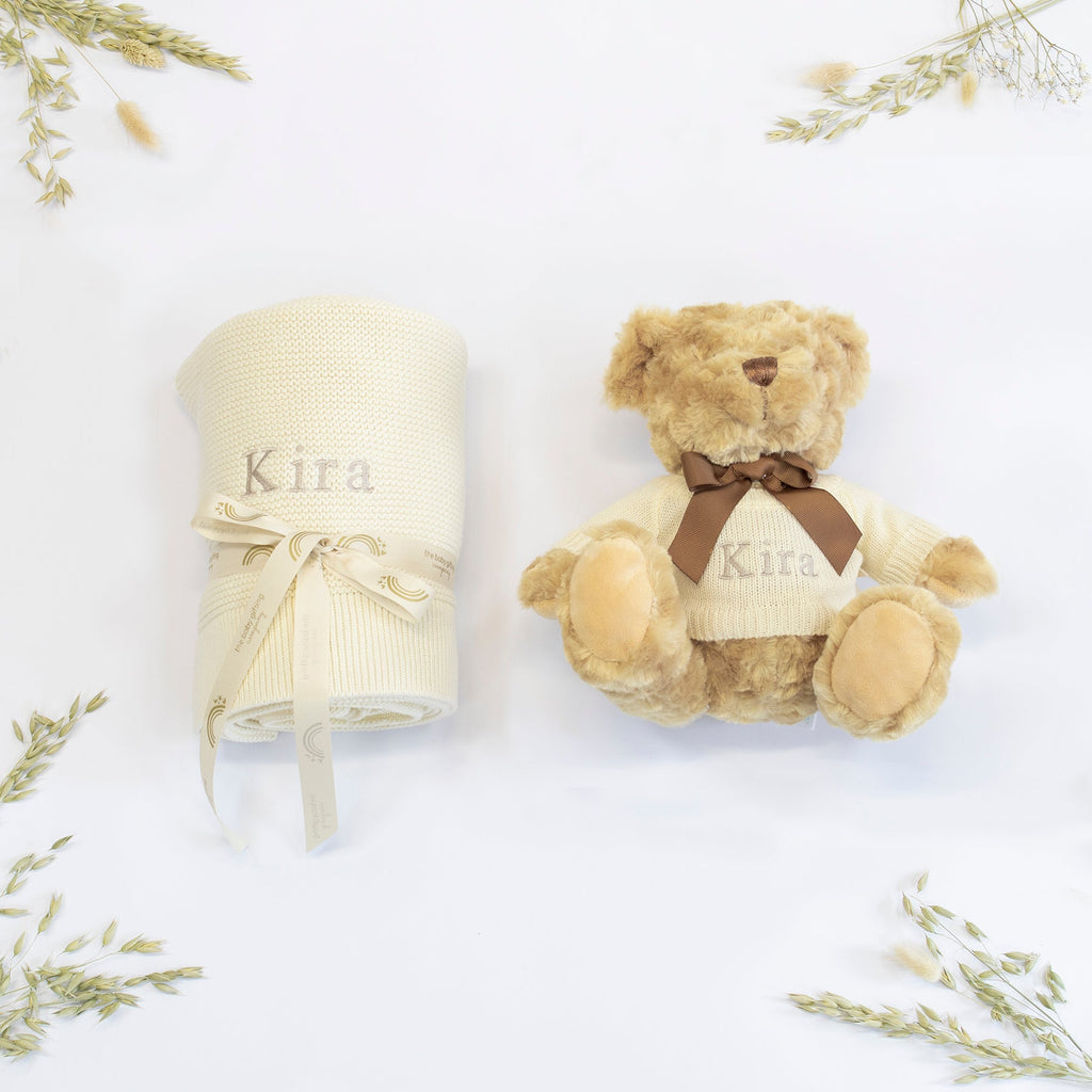 Personalised Baby Blanket and Teddy Bear Gift Set
