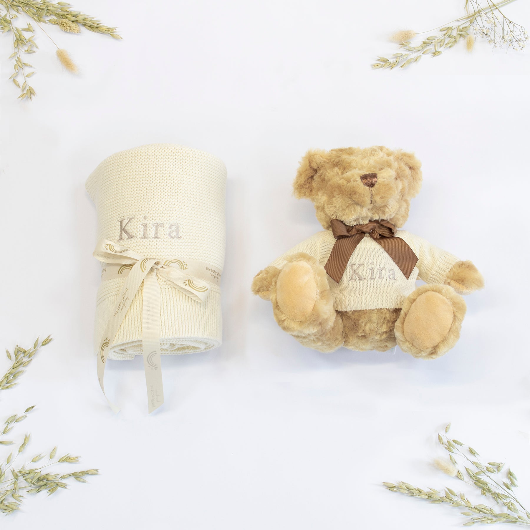 Personalised Baby Blanket and Teddy Bear Gift Set