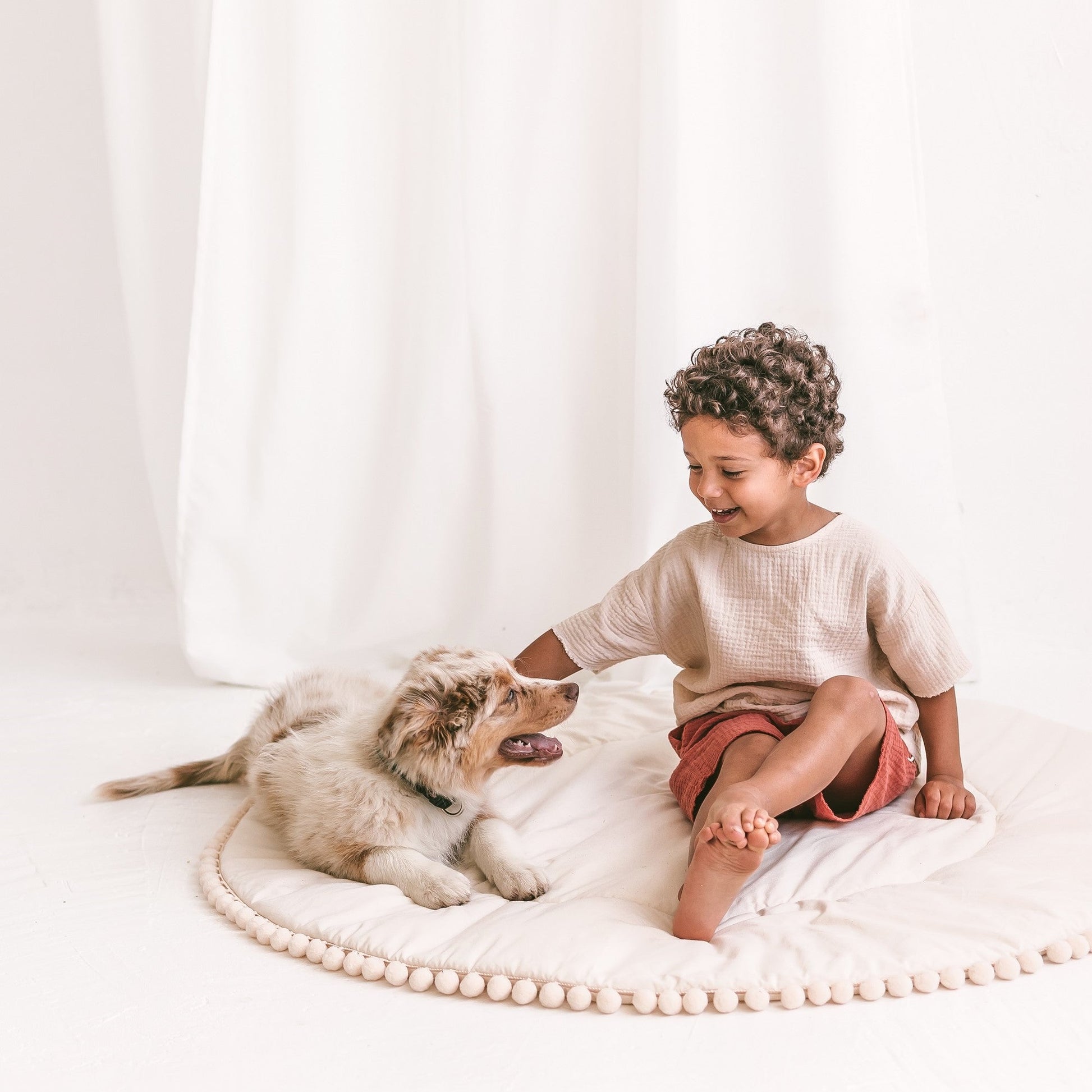 Kids Playmat with Pompom Border in Ecru