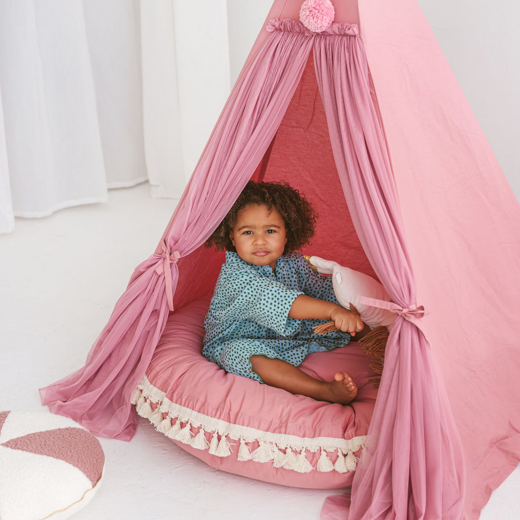 Large Floor Cushion with Tassels in Rose