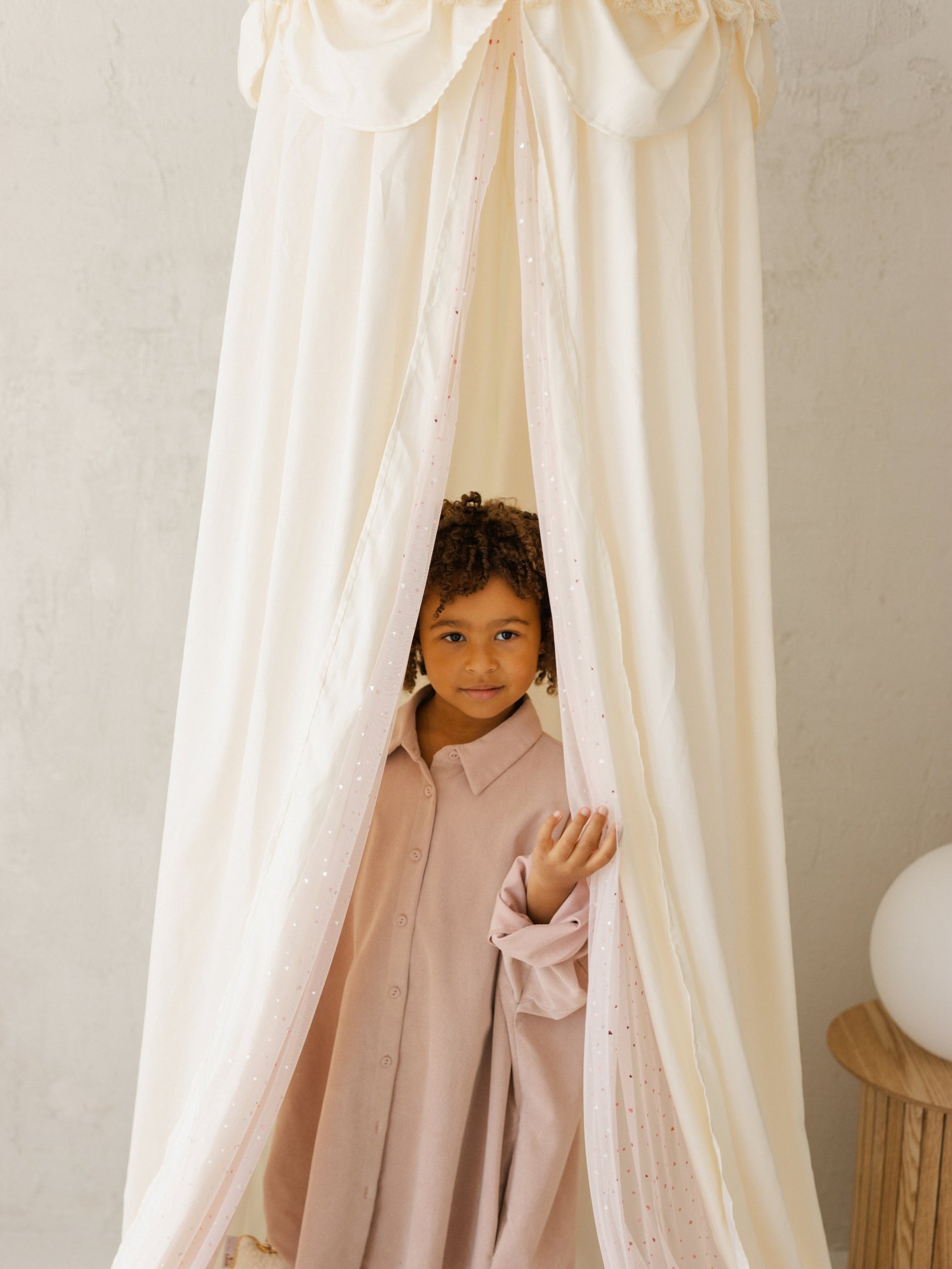 Kids Bed Canopy with Tulle and Tassels in Cream