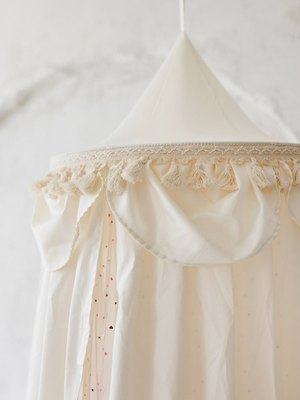 Kids Bed Canopy with Tulle and Tassels in Cream