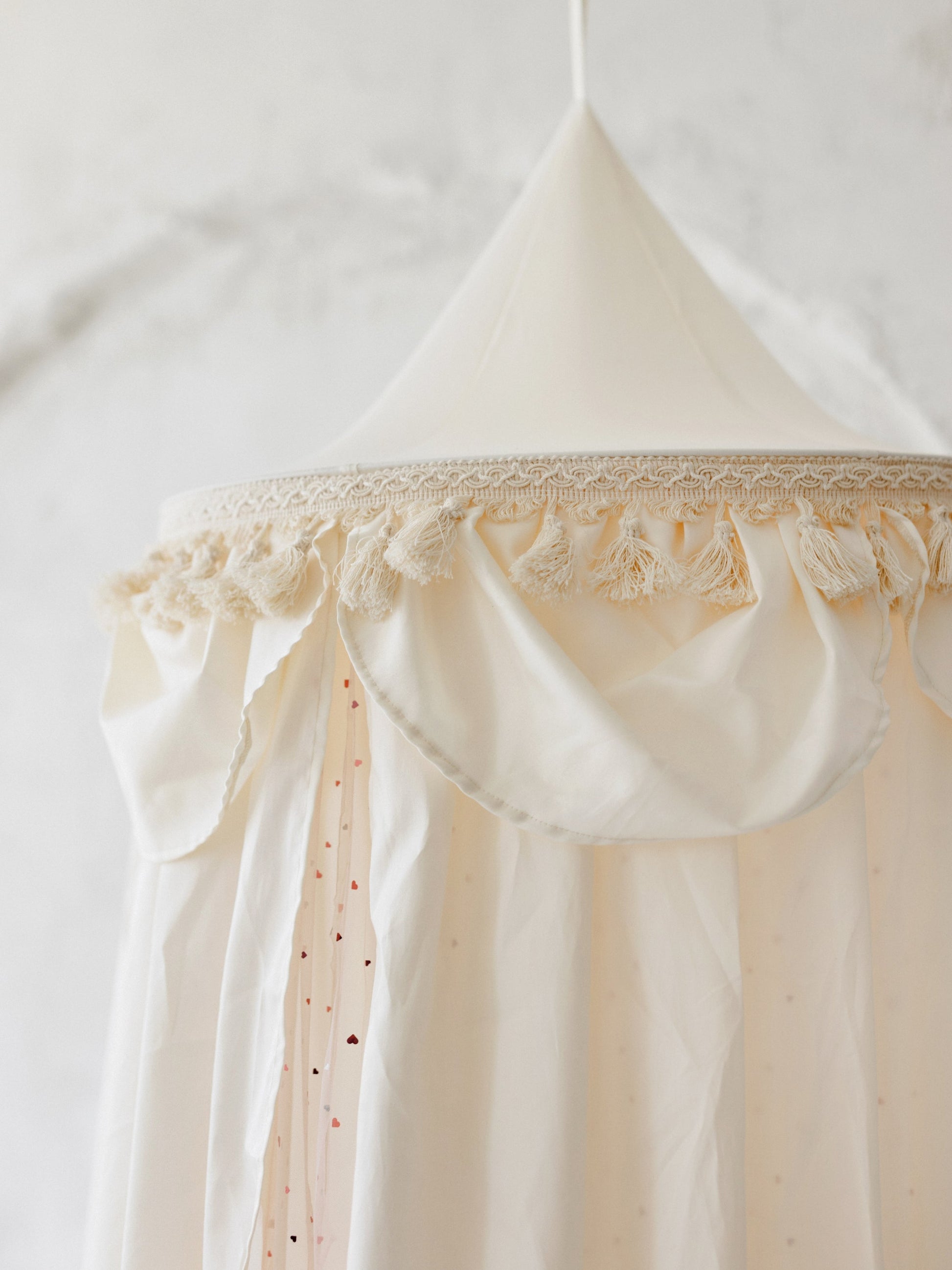 Kids Bed Canopy with Tulle and Tassels in Cream