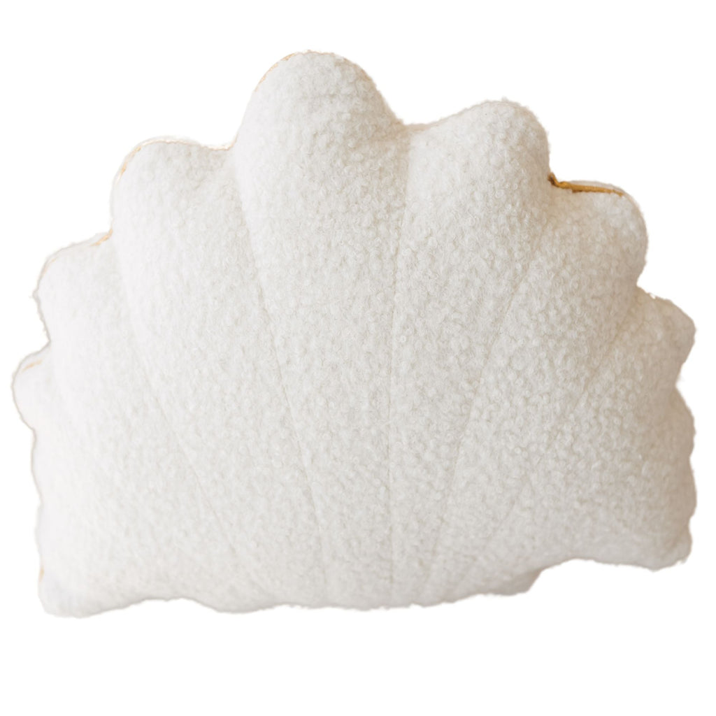 Ecru Boucle Seashell Cushion with Golden Trim