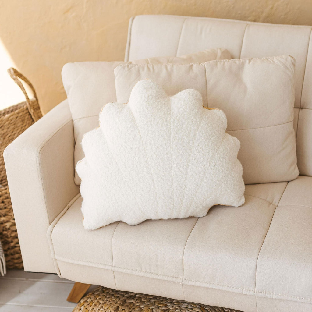 Ecru Boucle Seashell Cushion with Golden Trim