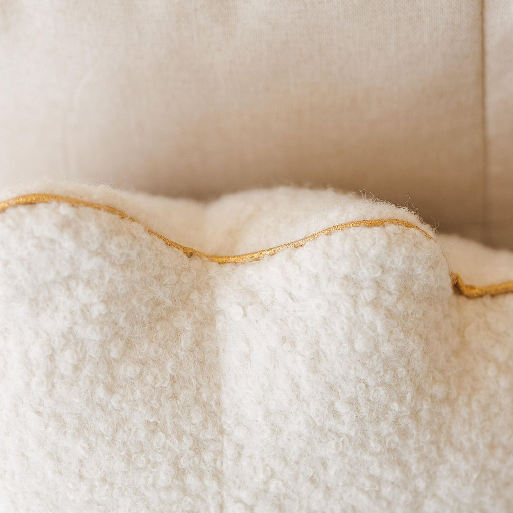 Ecru Boucle Seashell Cushion with Golden Trim