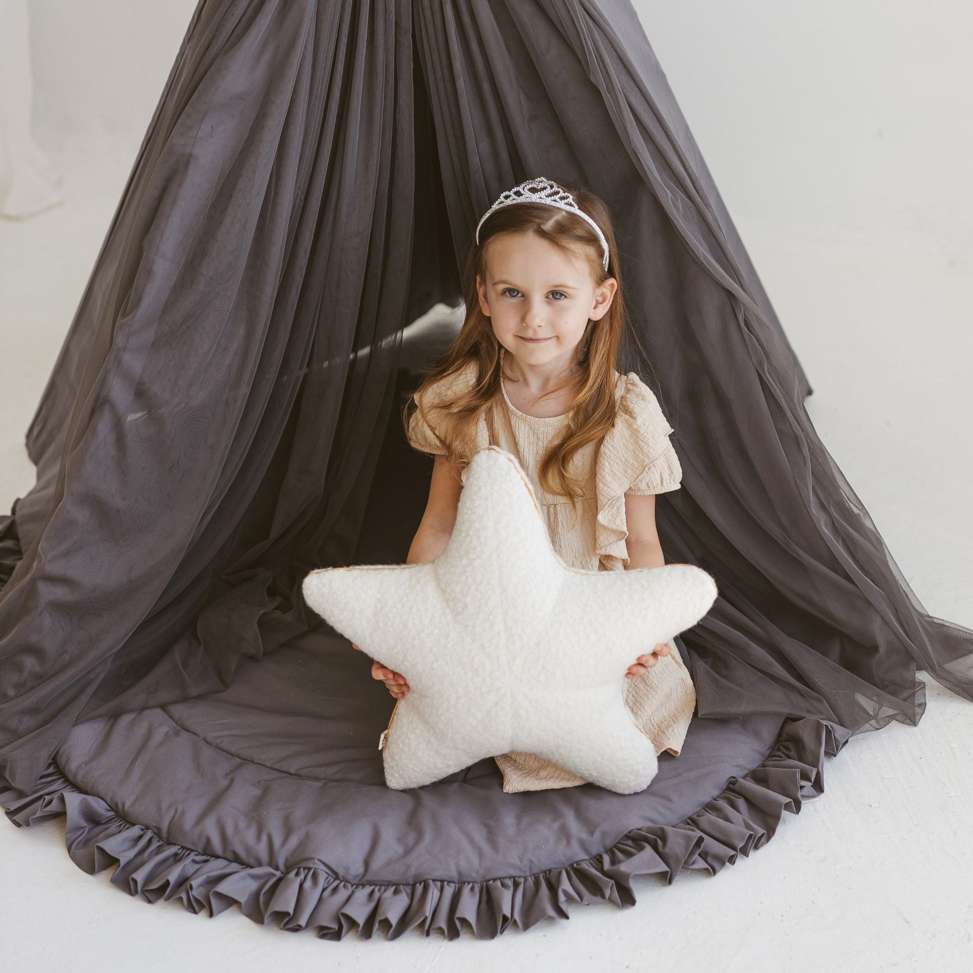 Ecru Boucle Starfish Cushion with Golden Trim