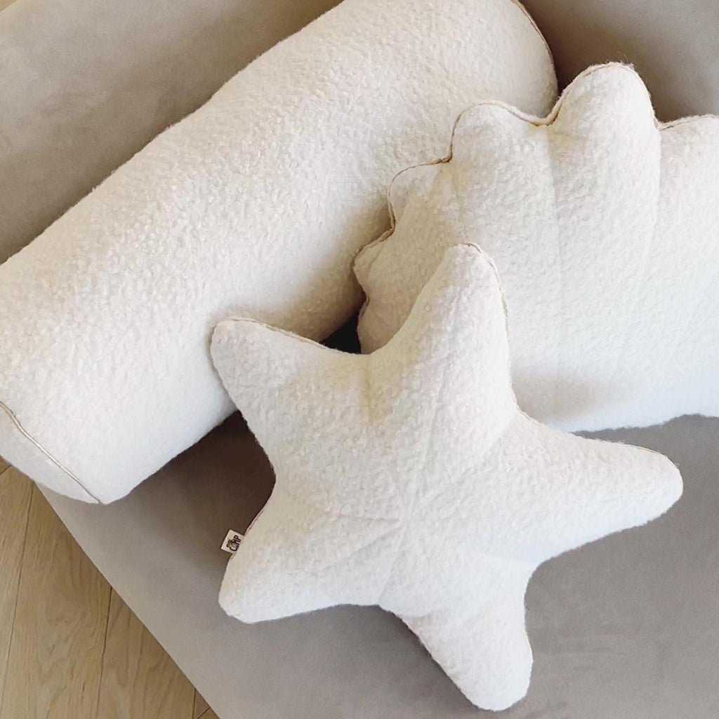 Ecru Boucle Starfish Cushion with Golden Trim
