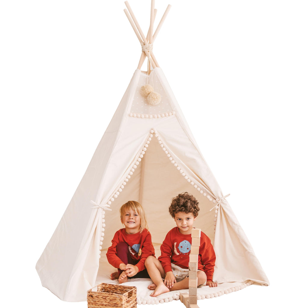 Extra Large Kids Teepee Tent with Pom Pom Decor