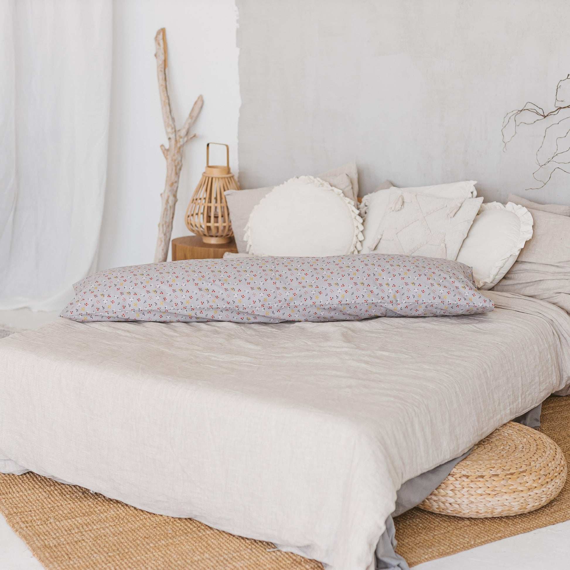 Full Body Maternity Pillow with Organic Floral Print Cover