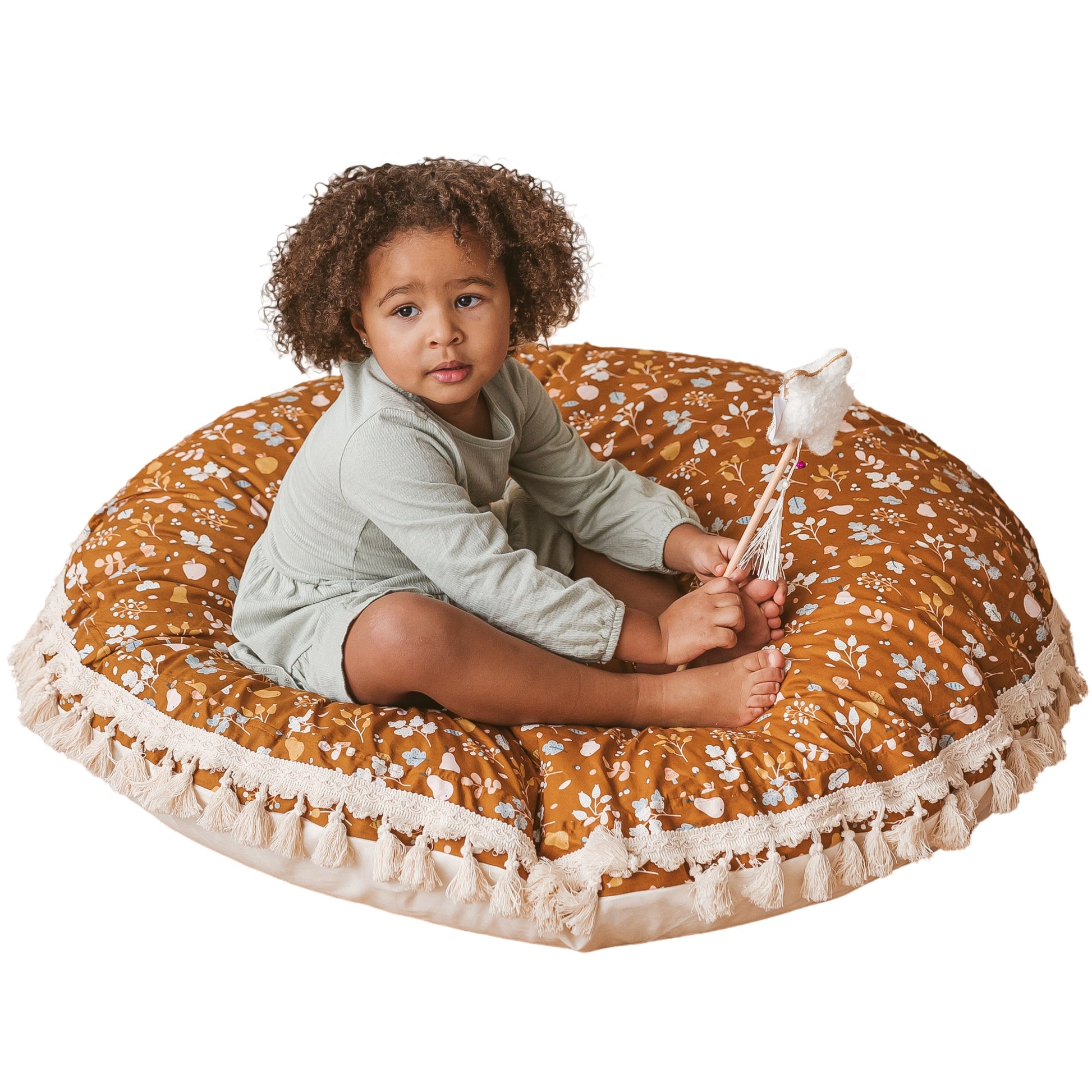 Kids Floor Cushion Seating Pouffe in Plant Pattern