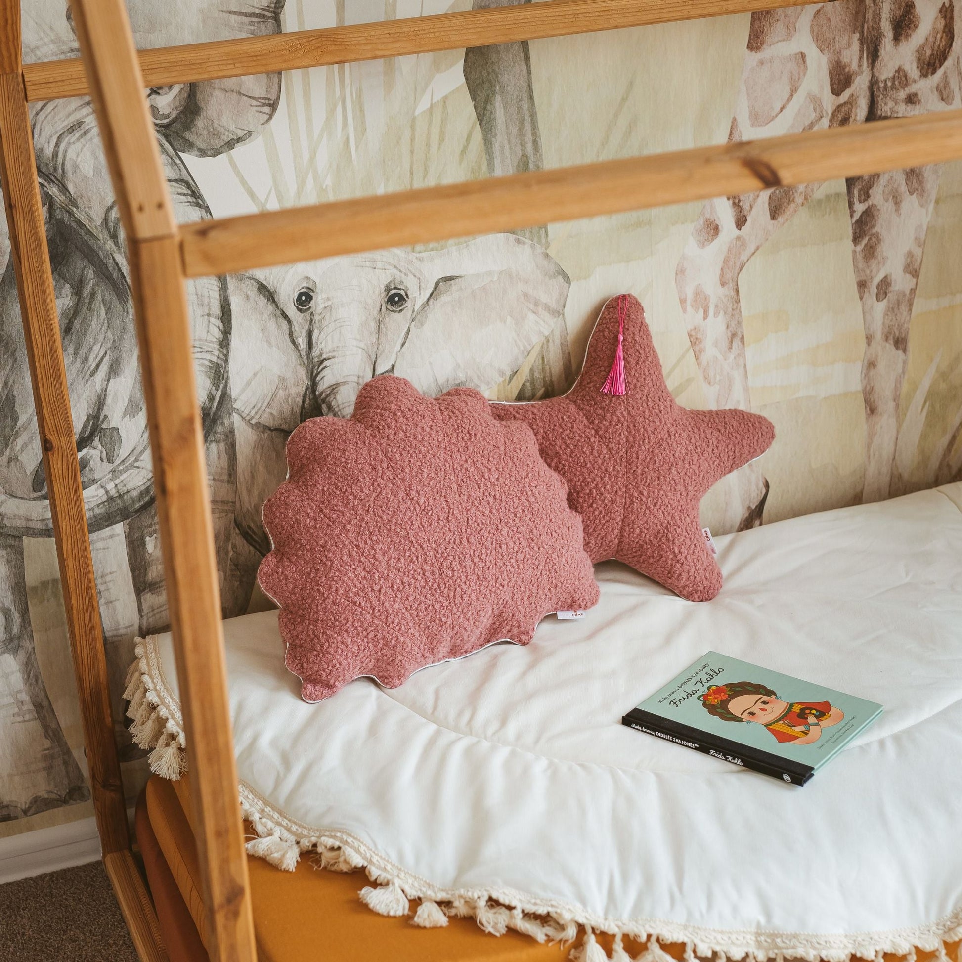 Rose Boucle Sea Shell Pillow with Metallic Trim