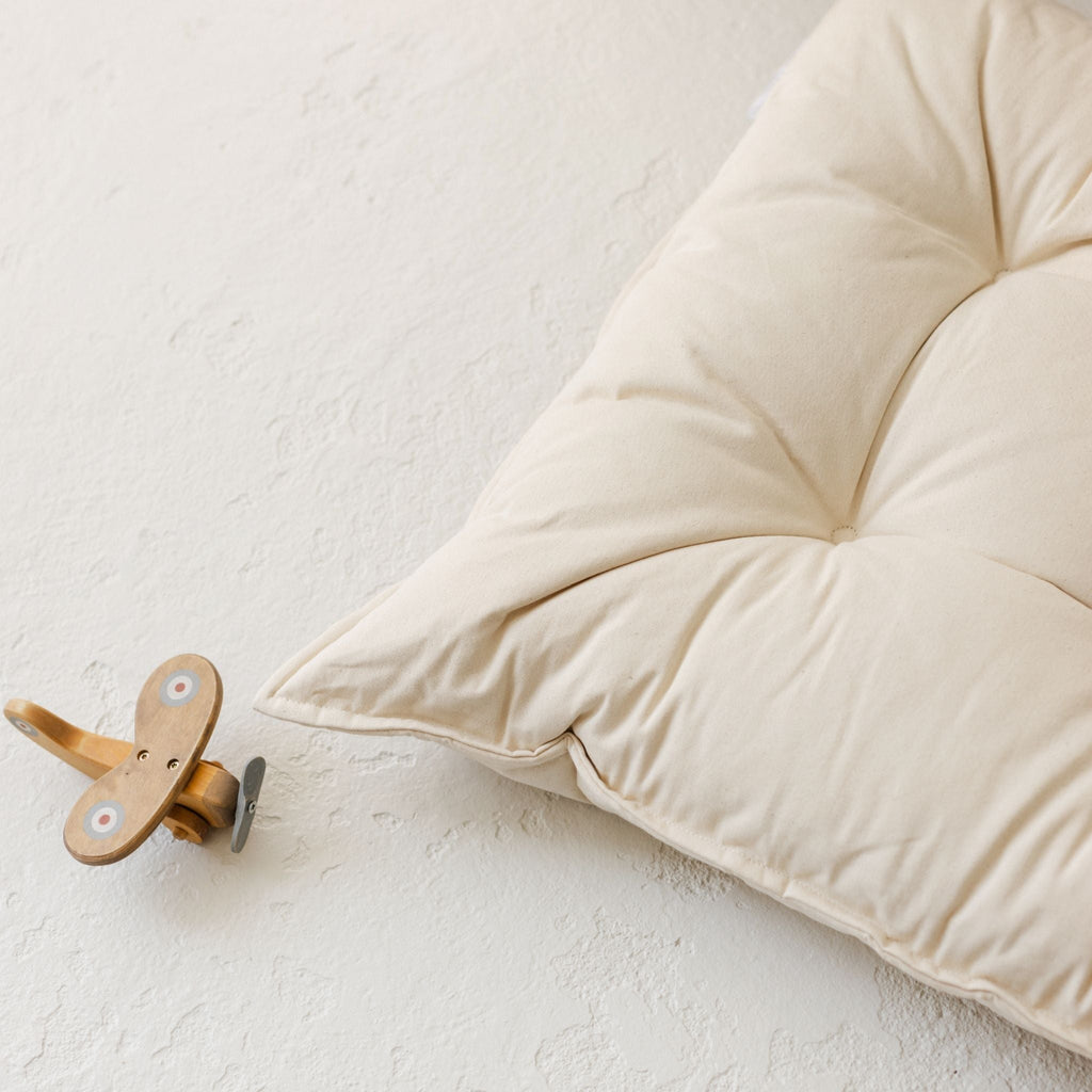 Tufted Canvas Floor Cushion in Natural Ecru, French Style