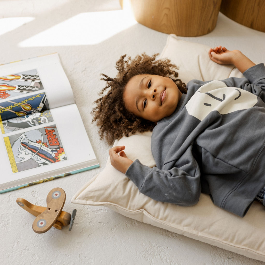 Tufted Canvas Floor Cushion in Natural Ecru, French Style