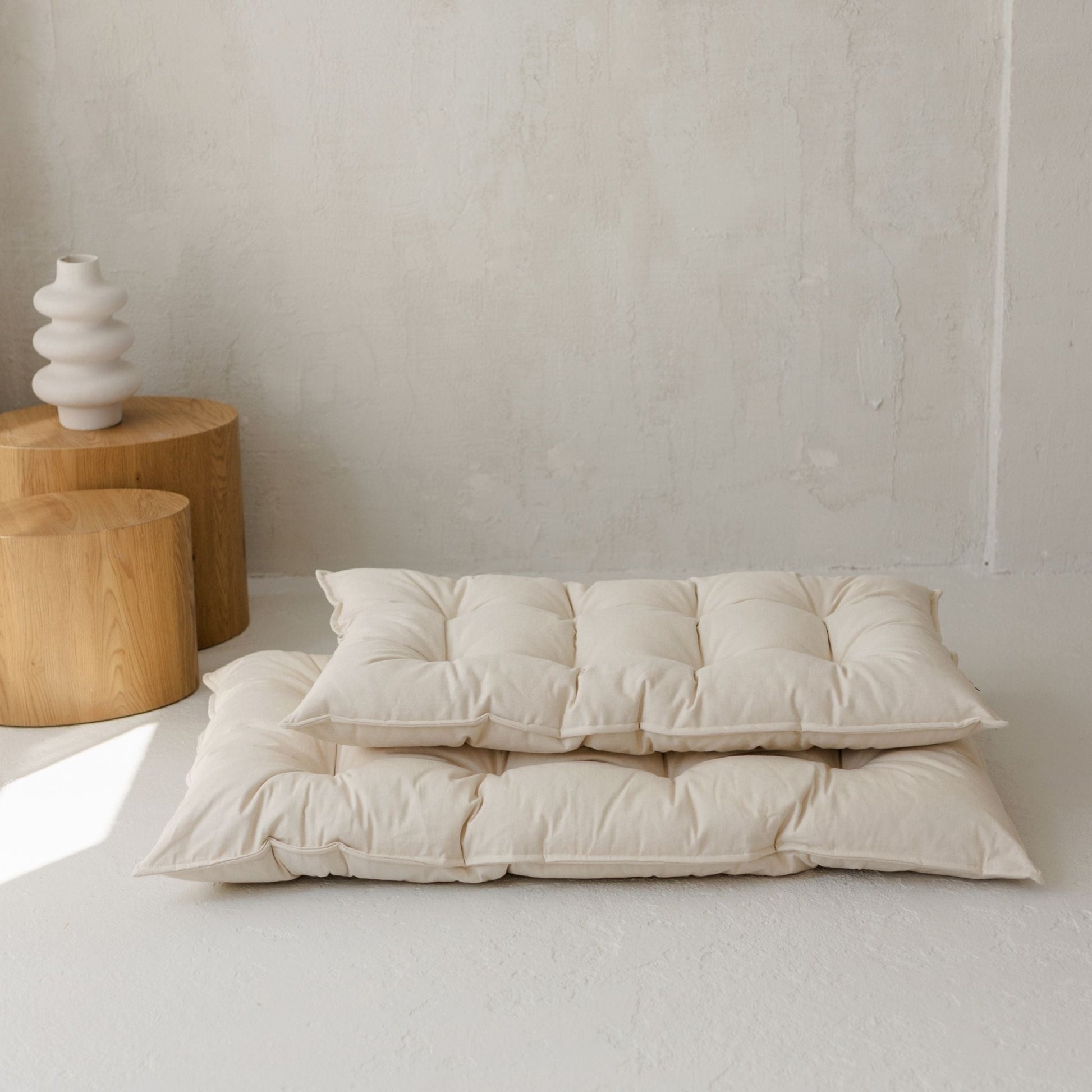 Tufted Canvas Floor Cushion in Natural Ecru, French Style