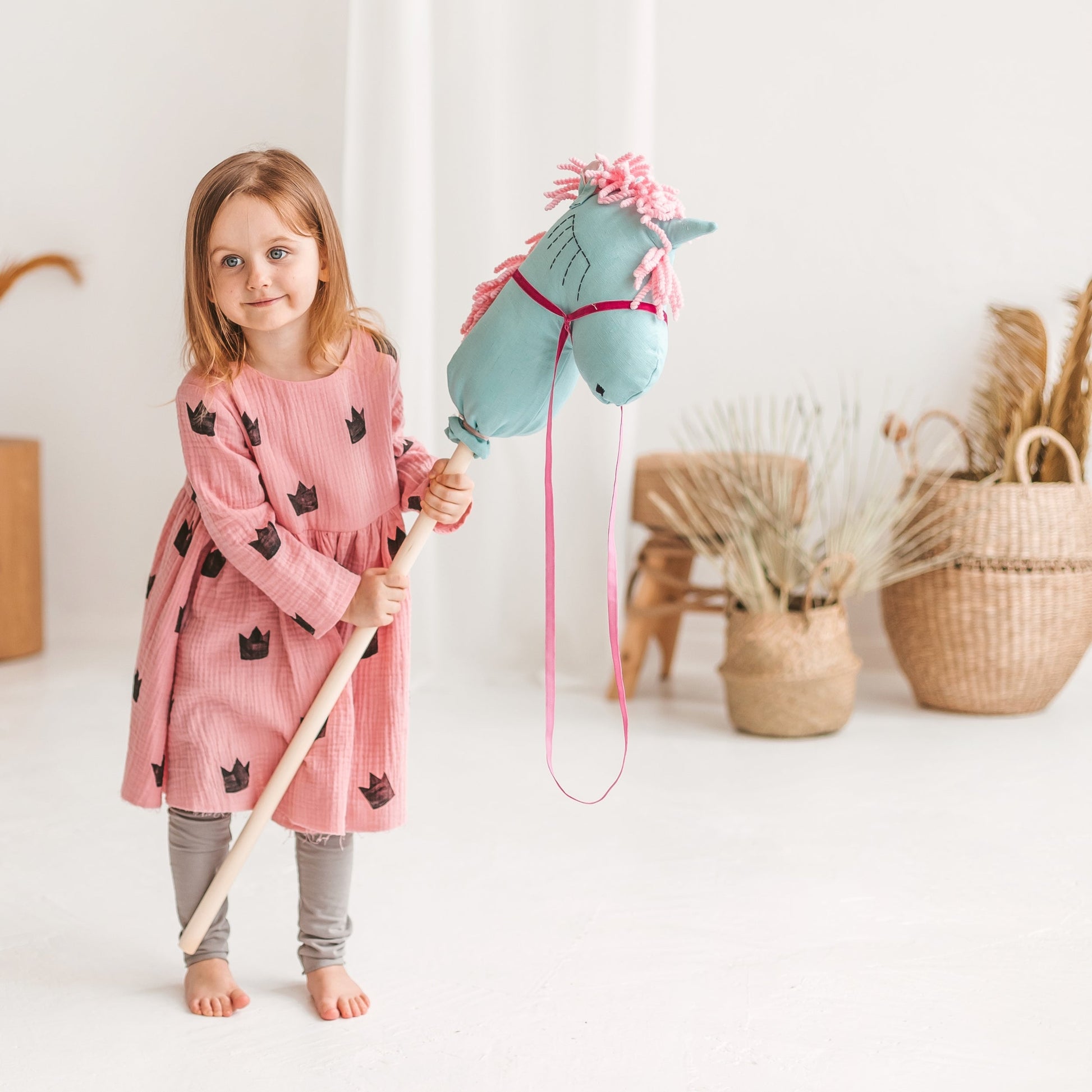 Unicorn Hobby Horse Stick Toy in Turquoise