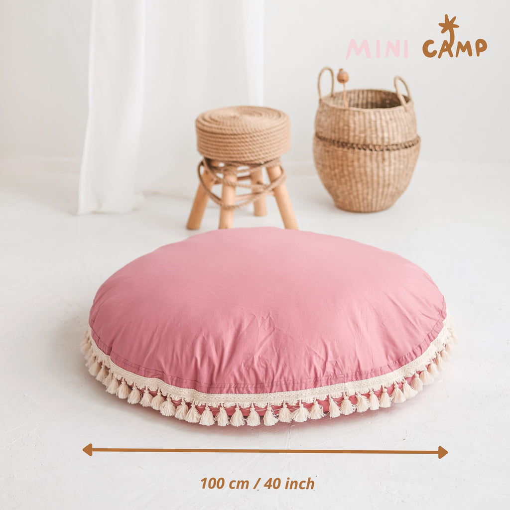 Large Floor Cushion with Tassels in Rose
