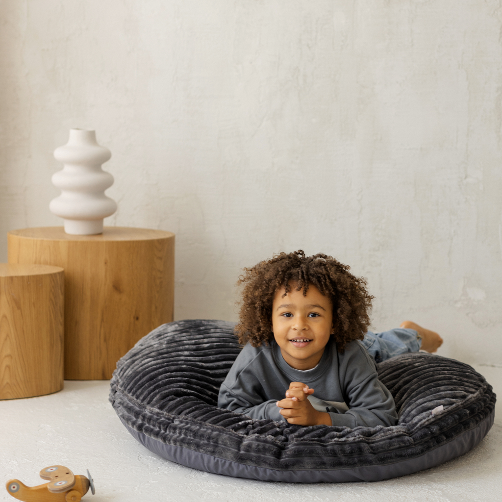 Large Kids Floor Cushion in Dark Grey Corduroy