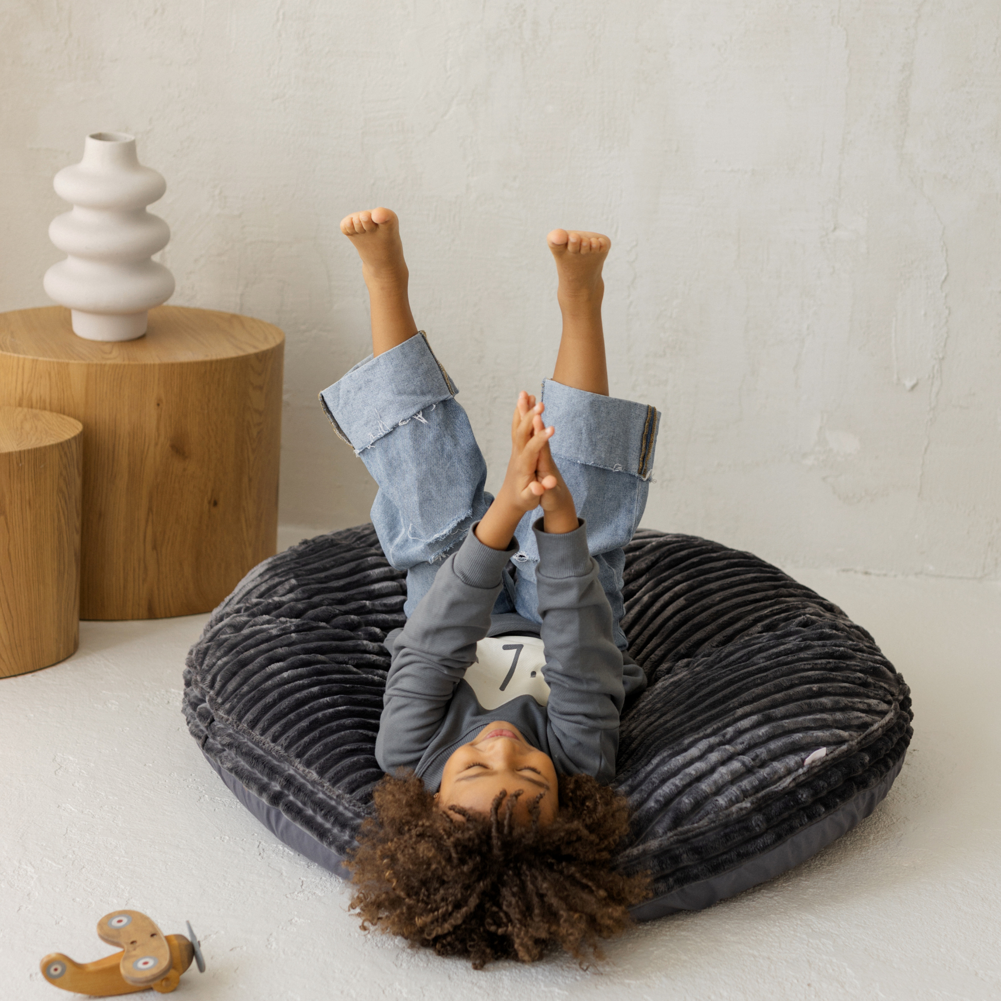 Large Kids Floor Cushion in Dark Grey Corduroy