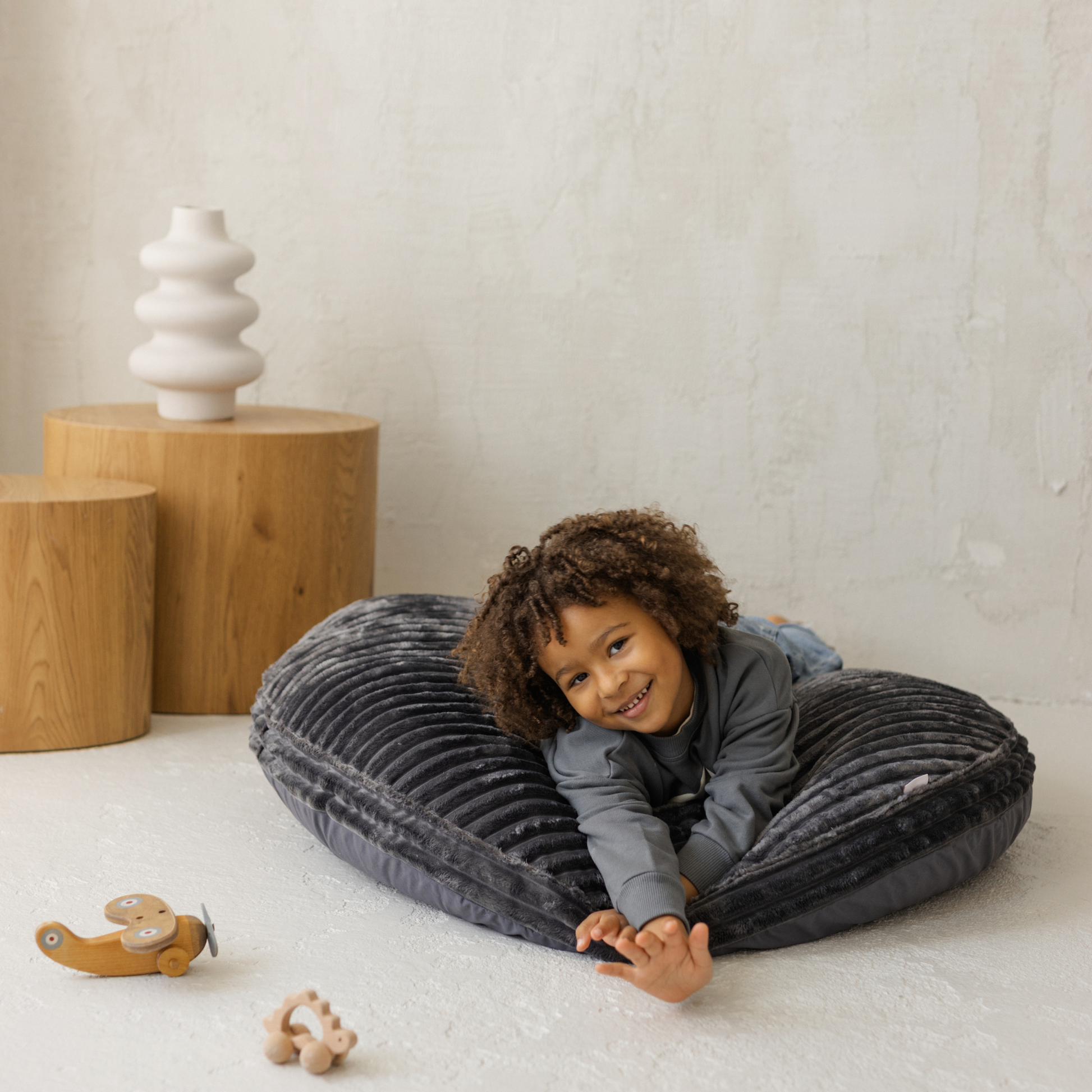 Large Kids Floor Cushion in Dark Grey Corduroy