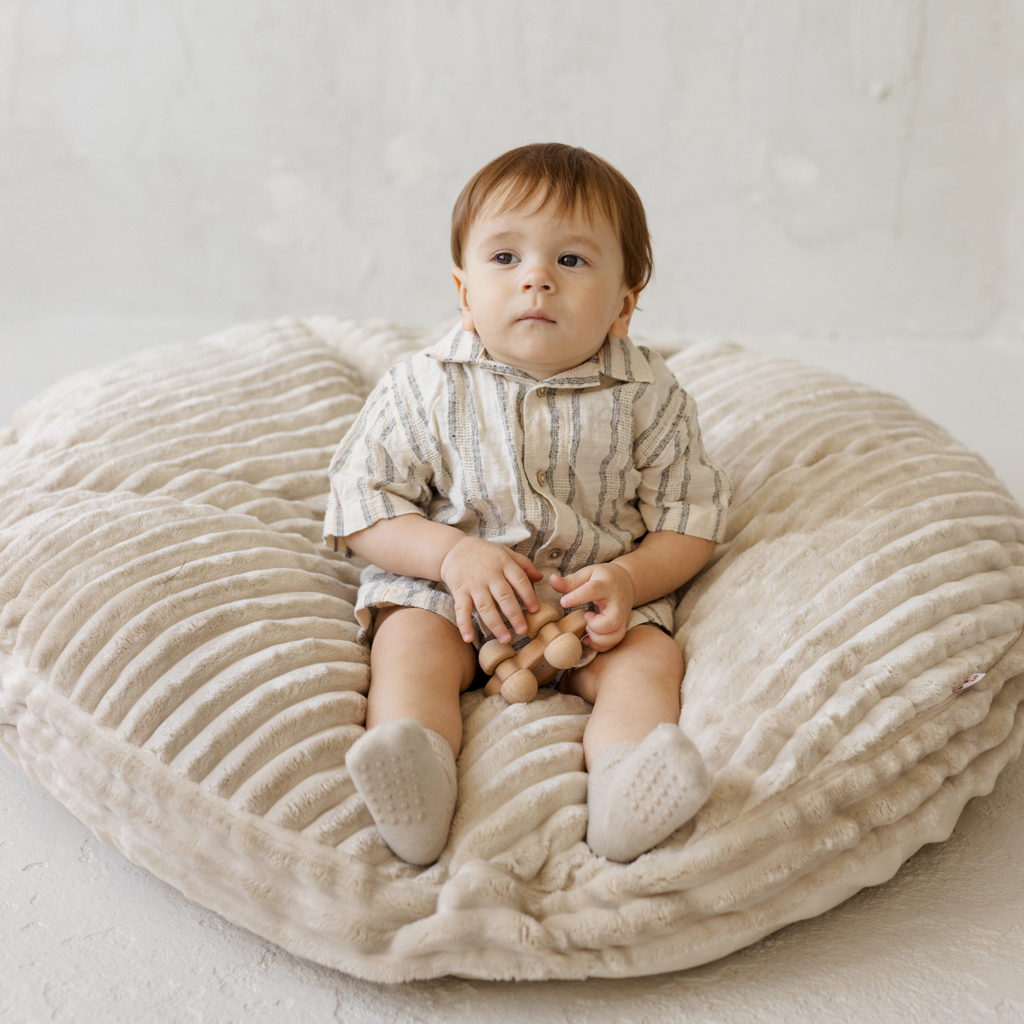 Large Kids Floor Cushion in Soft Ecru Corduroy