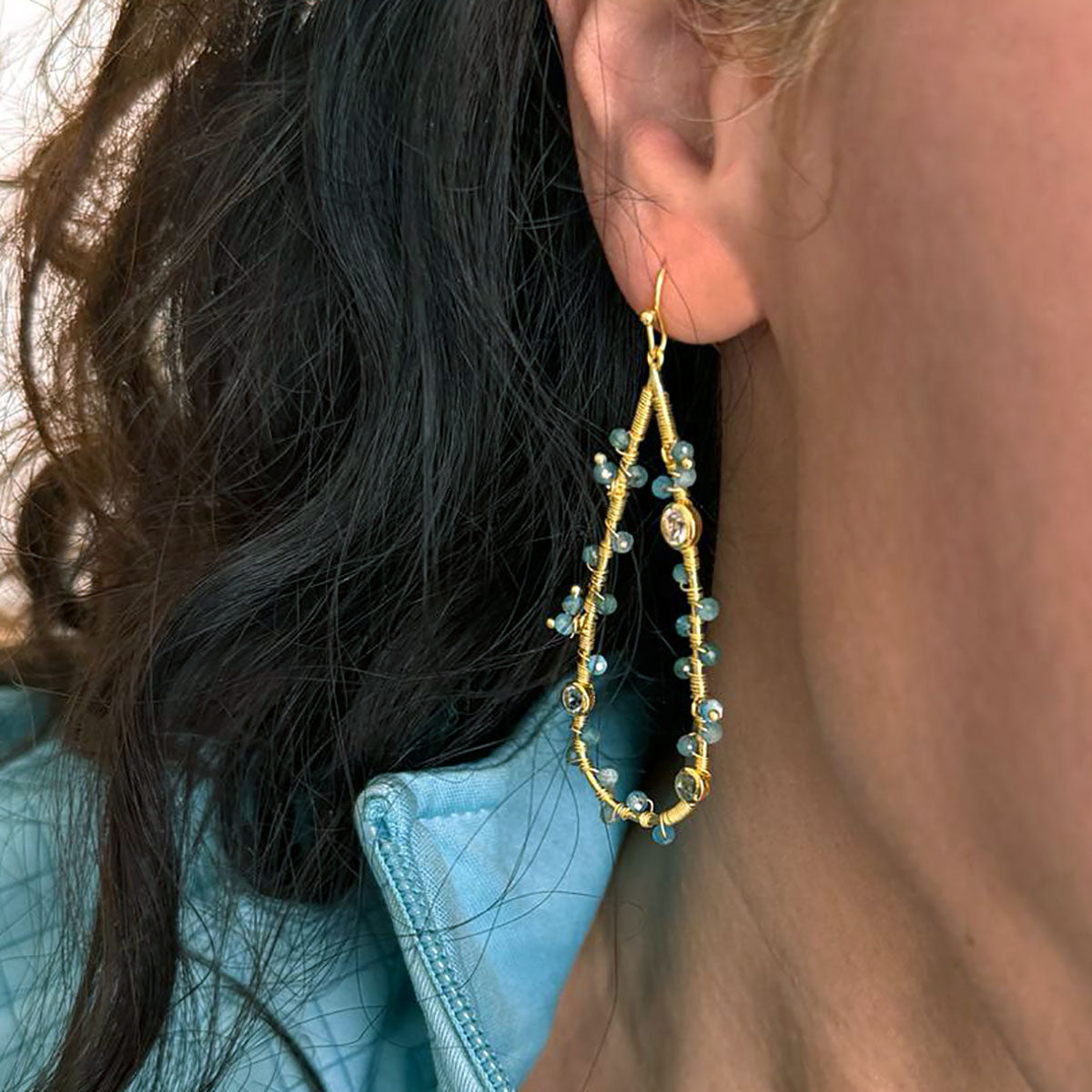 Large Teardrop Wire Wrapped Gemstone Earrings in Moonstone and Rose Quartz