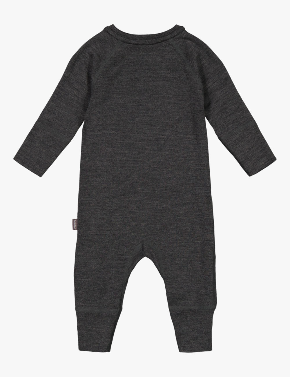 close-up of mjorn merino wool baby jumpsuit's smooth two-way zipper and soft texture