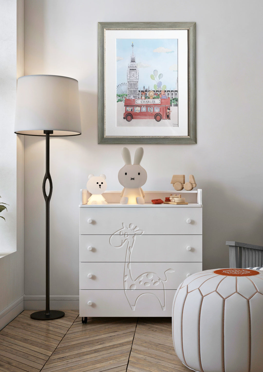 Animals and Big Ben Print for Girls Personalised Nursery Art