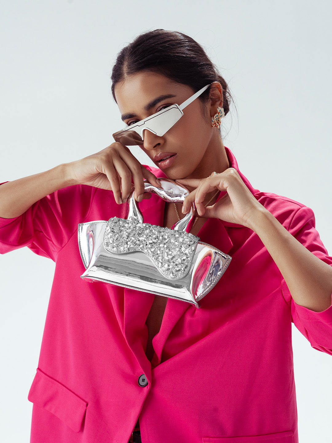 Silver Vegan Leather Crossbody Handbag