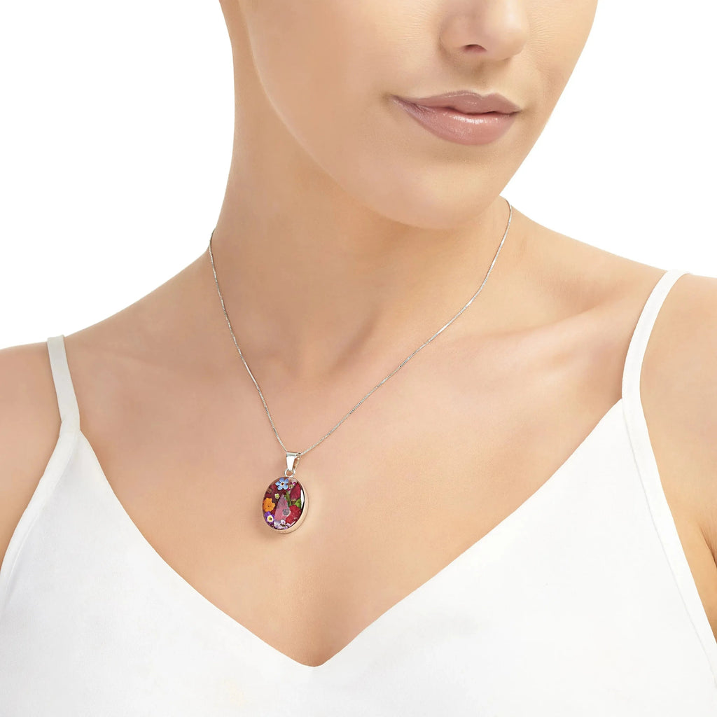Real Flower Necklace Sterling Silver Oval Pendant