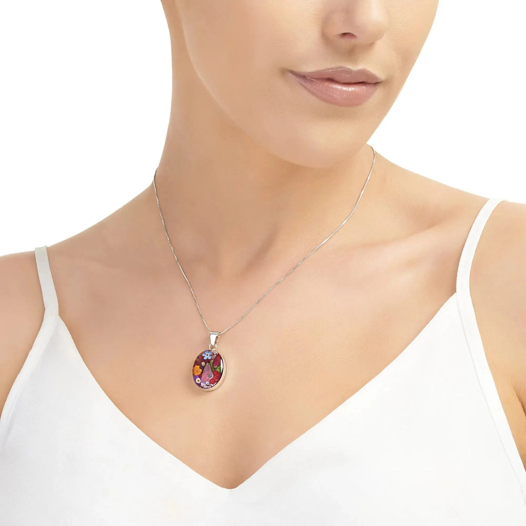 Real Flower Necklace Sterling Silver Oval Pendant