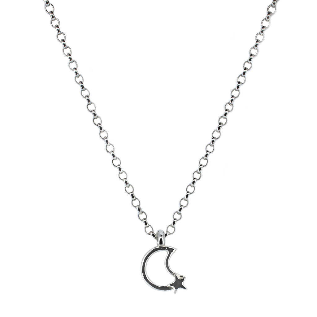 Moon and Star Silver Charm Necklace
