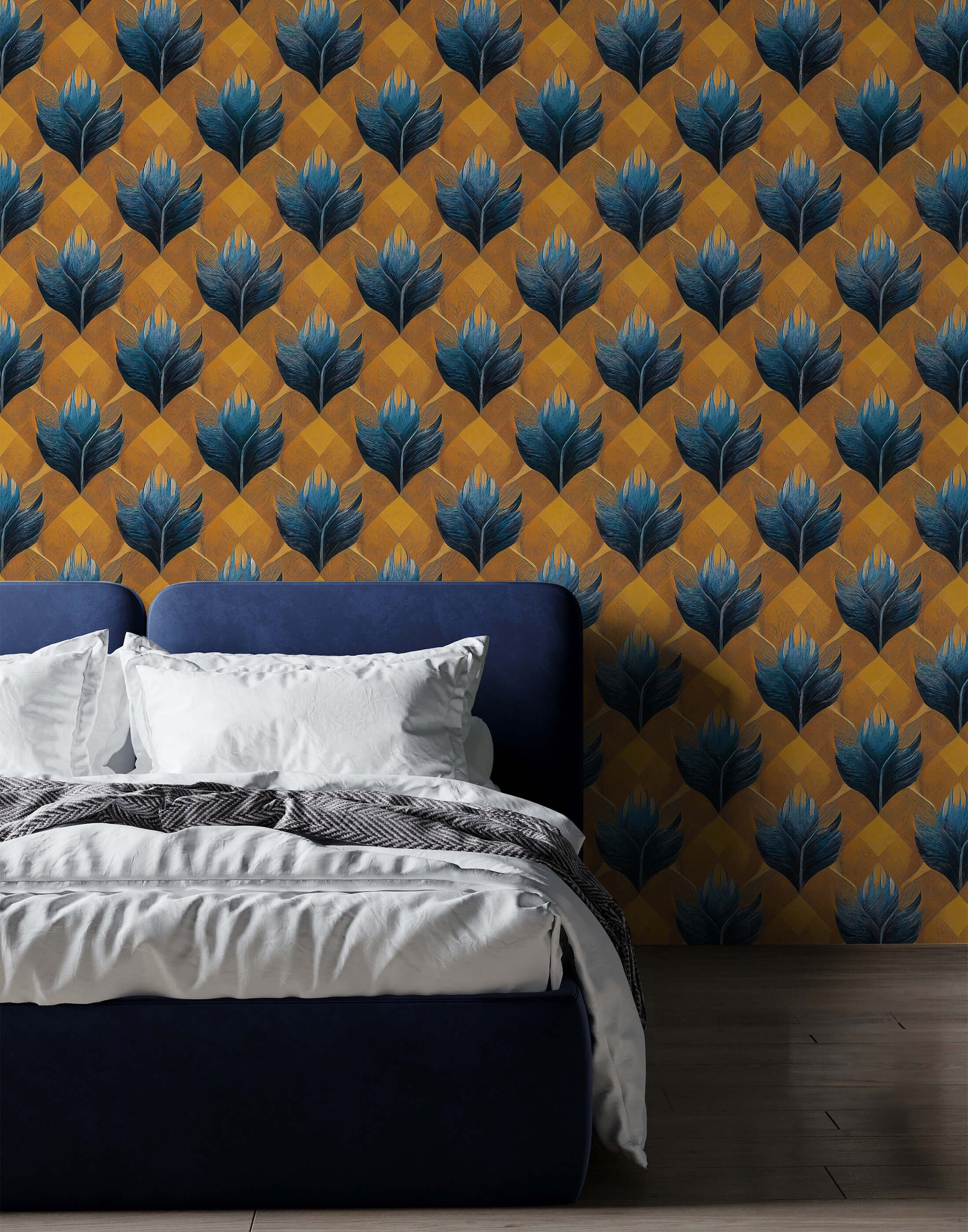 Orange and Blue Floral Wallpaper Malek