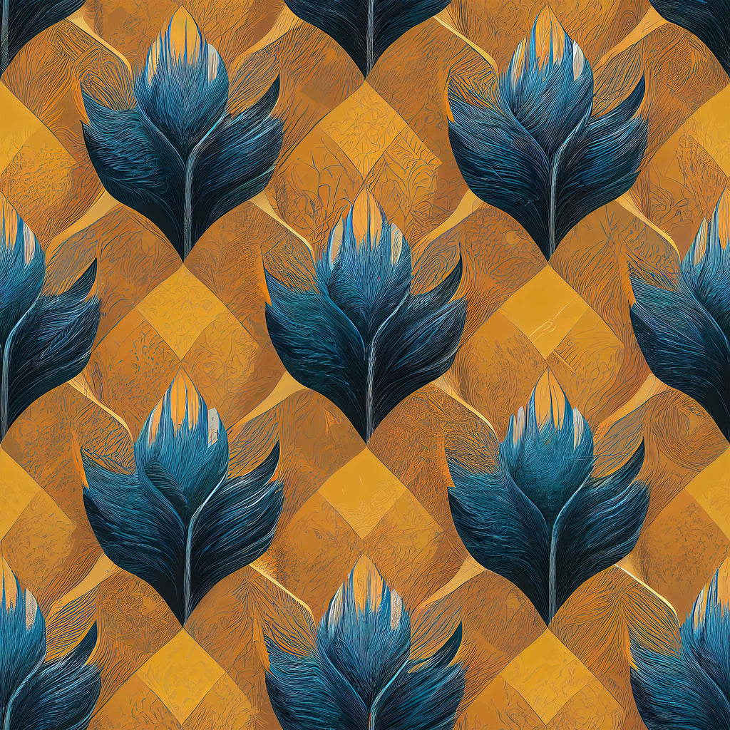 Orange and Blue Floral Wallpaper Malek