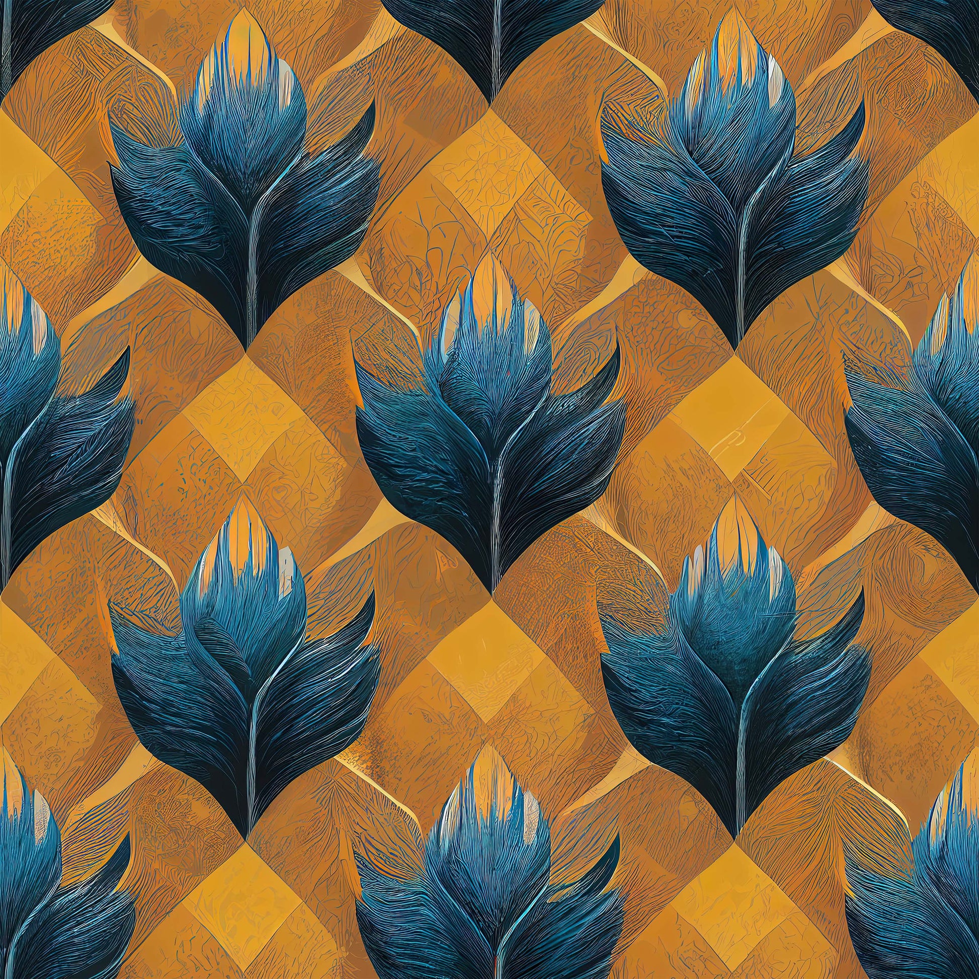 Orange and Blue Floral Wallpaper Malek