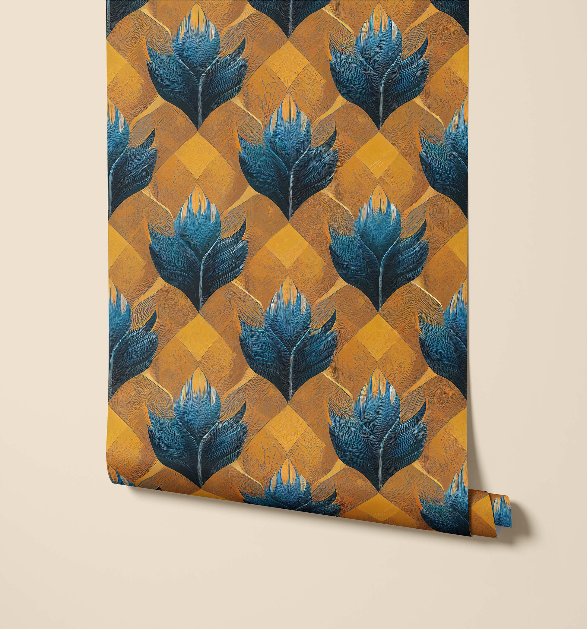 Orange and Blue Floral Wallpaper Malek