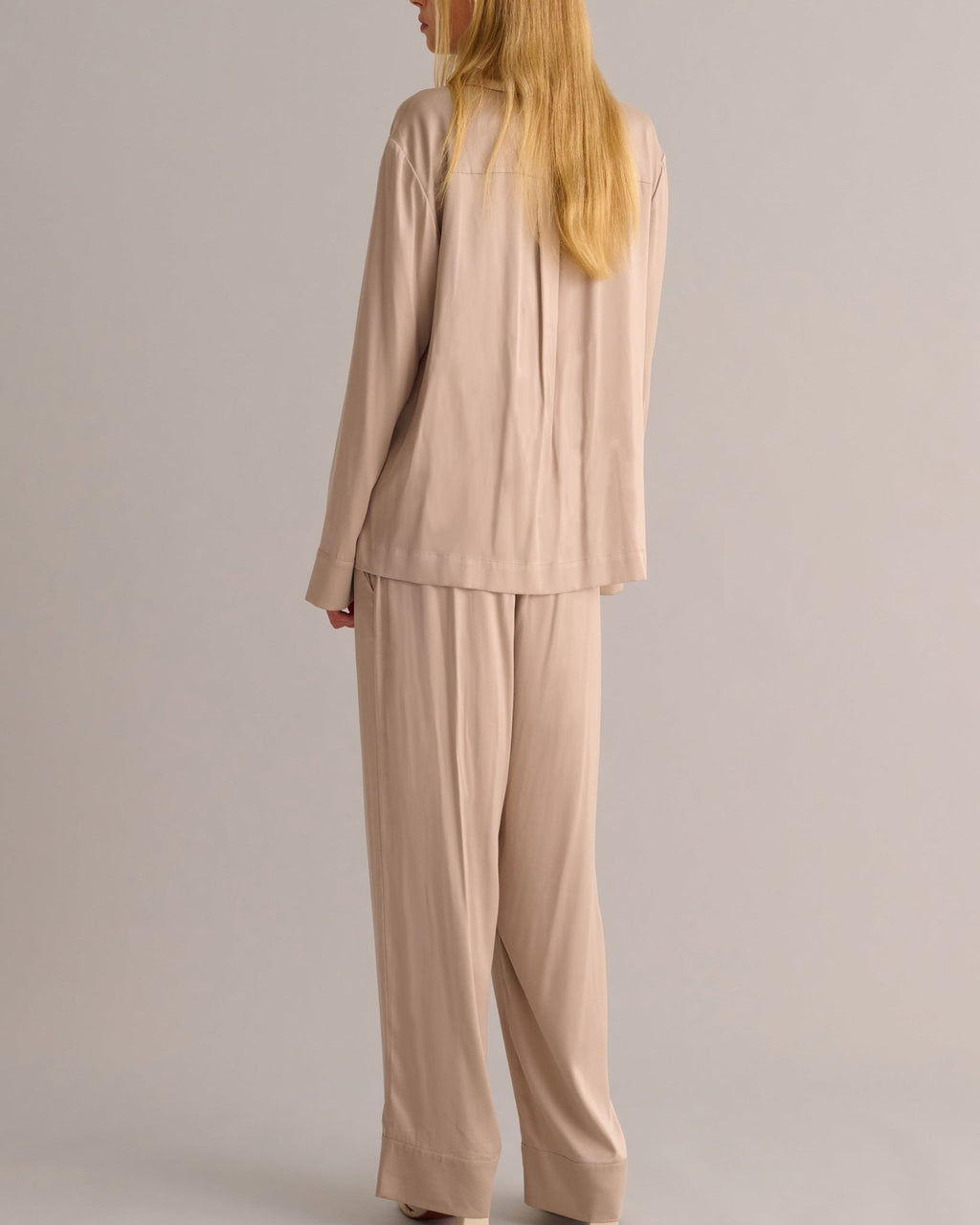 Blush Beige Striped Silk Pyjama Set