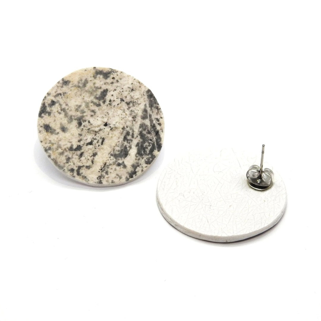 soft morning light on minimalist slate and marble orbit kohev lumi earrings - a comforting nature-inspired gift