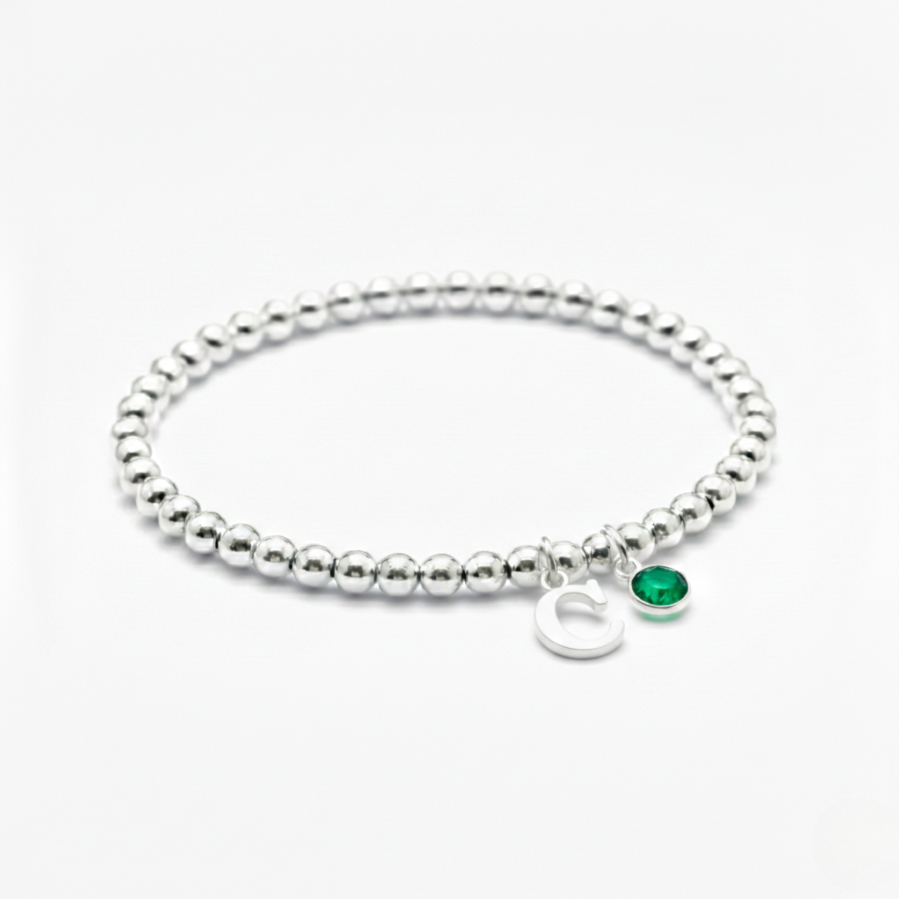 Personalised May Birthday Initial Letter and Birthstone Bracelet
