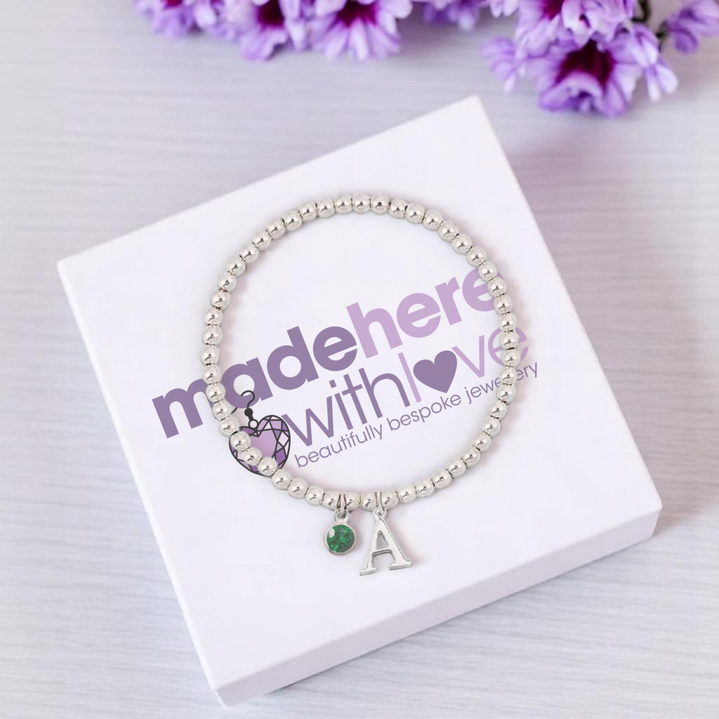 Personalised Birthstone and Initial Charm Bracelet