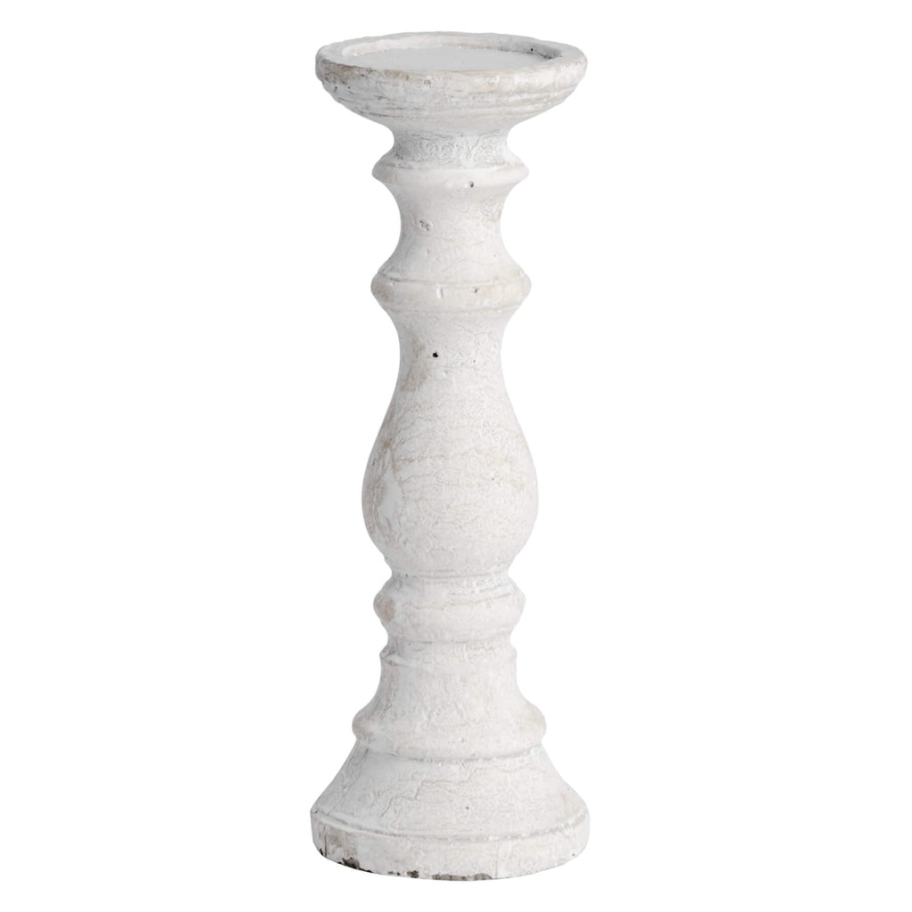 Medium White Washed Ceramic Candle Holder