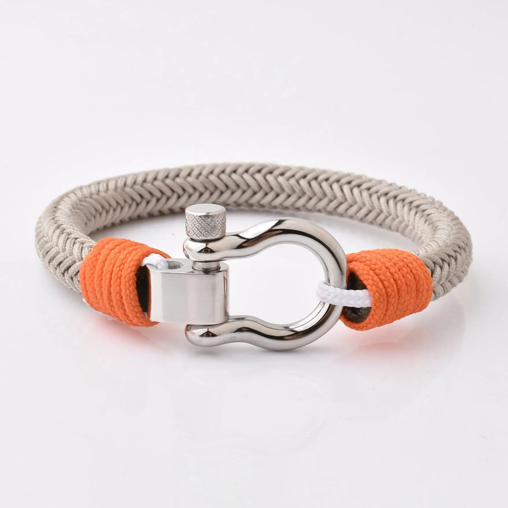 Grey Nylon Stainless Steel Shackle Bracelet for Men