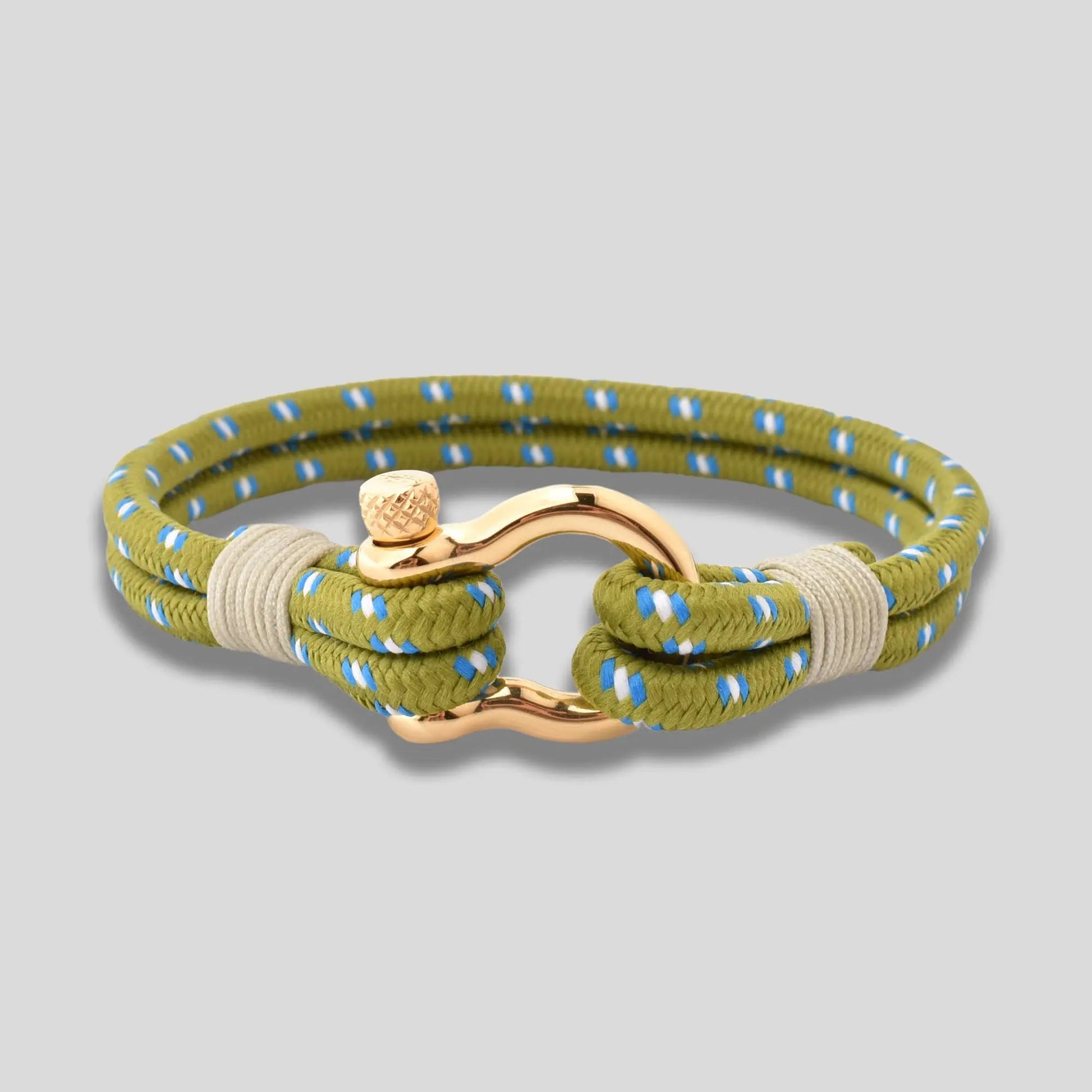 Men's Green Nylon Shackle Bracelet with Gold Clasp
