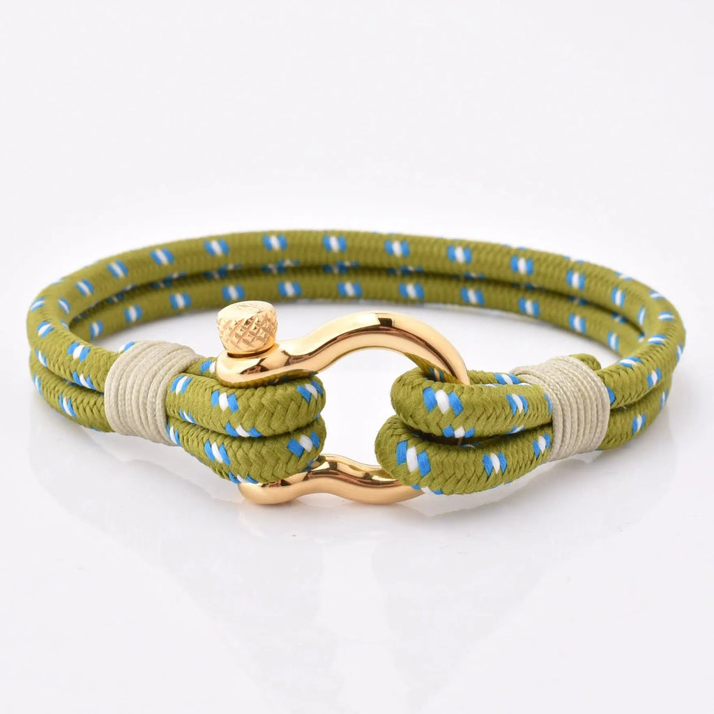 Men's Green Nylon Shackle Bracelet with Gold Clasp