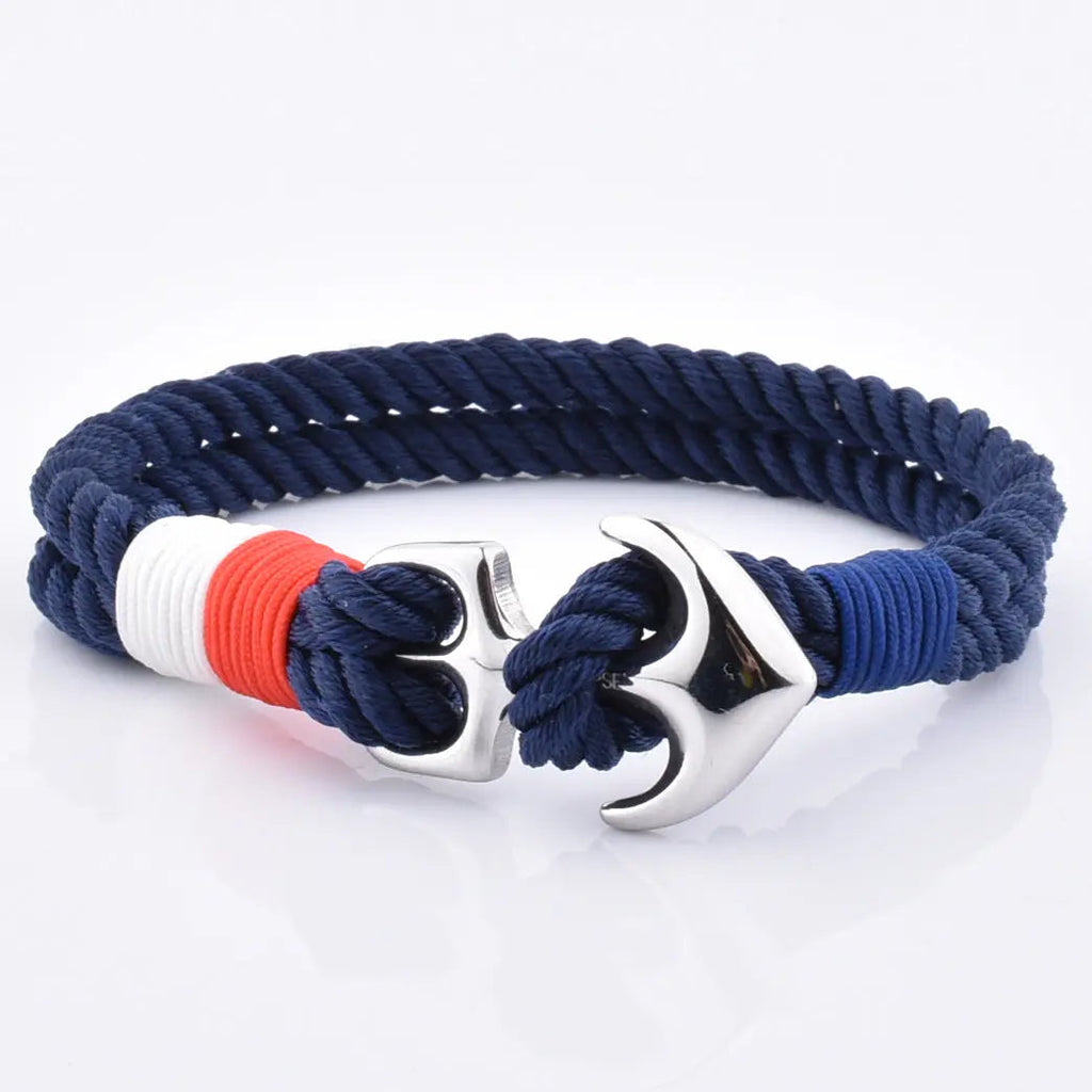 Men's Nautical Nylon Thread Bracelet with Steel Anchor