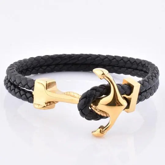 Men's Blue and Gold Plated Anchor Bracelet