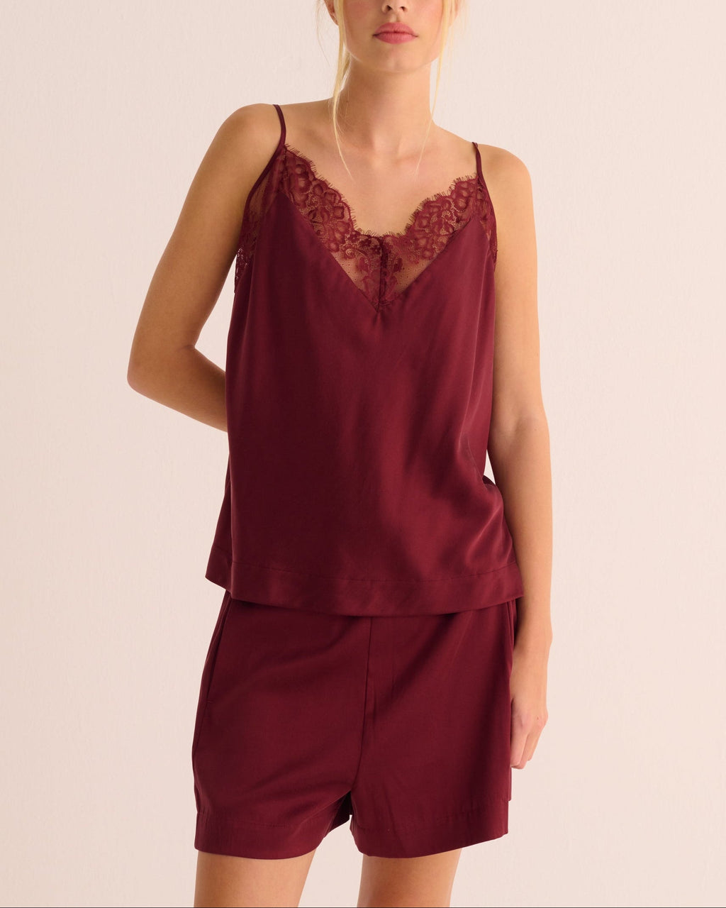 Merlot Washable Organic Stretch Silk Camisole and Shorts Set